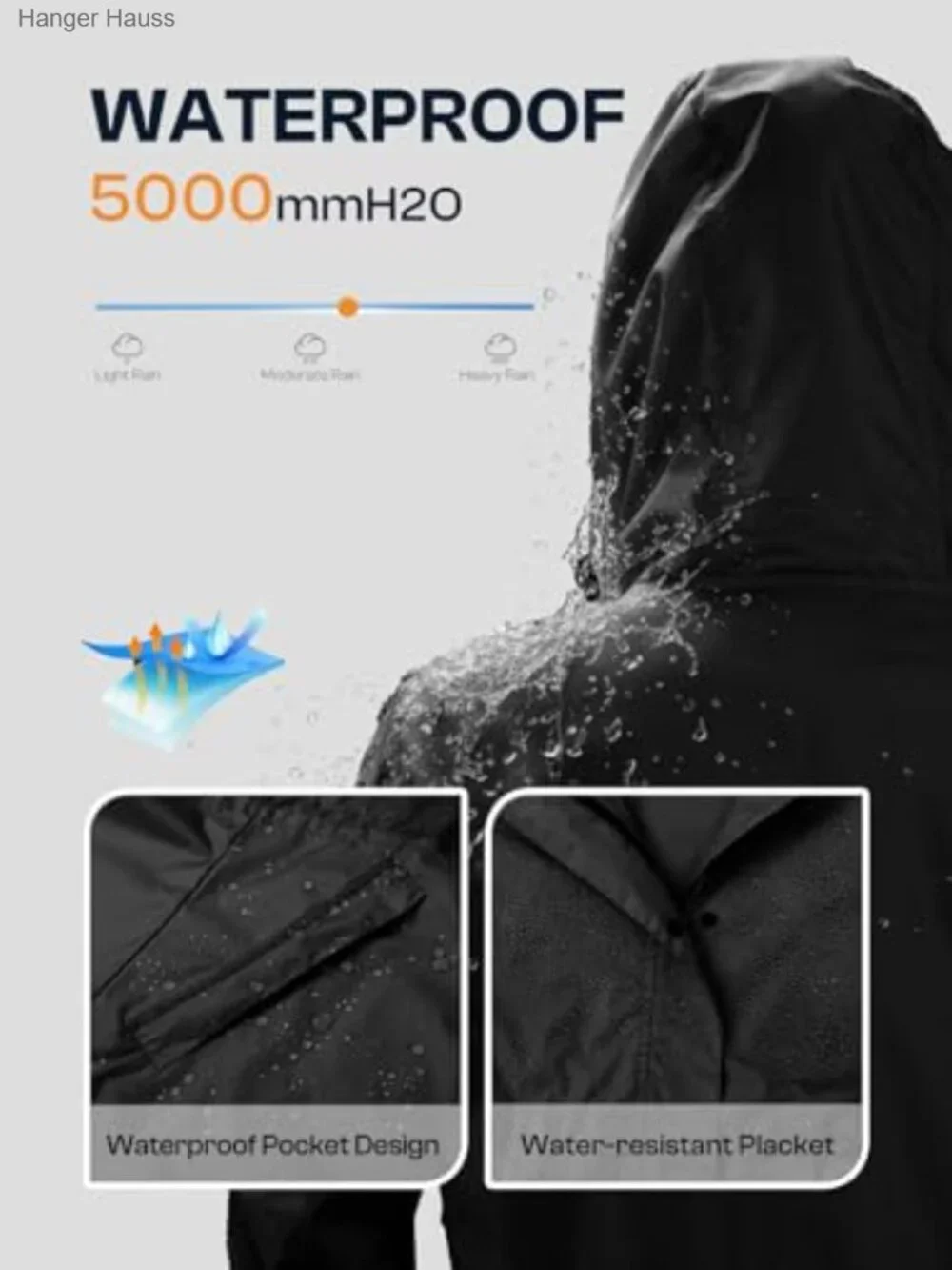 Lightweight Packable Long Rain Jacket Hooded Waterproof Trench Coat for Women